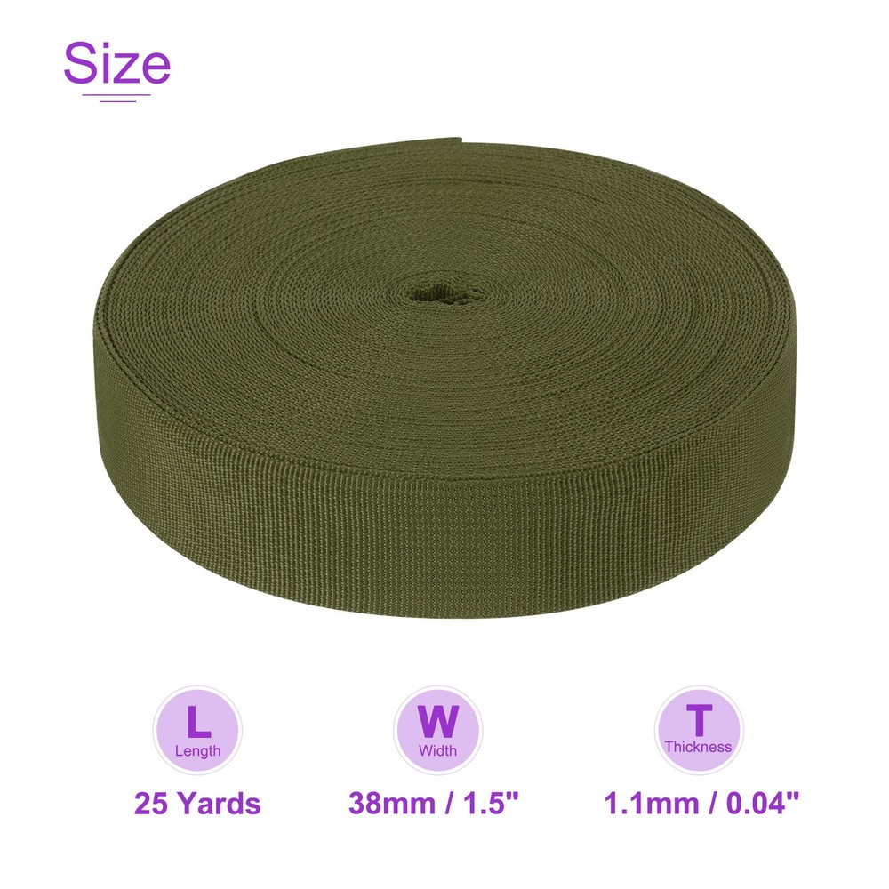 25Yard x 1 1/2" Width Nylon Webbing Strap Poly Flat Webbing Strapping Army Green