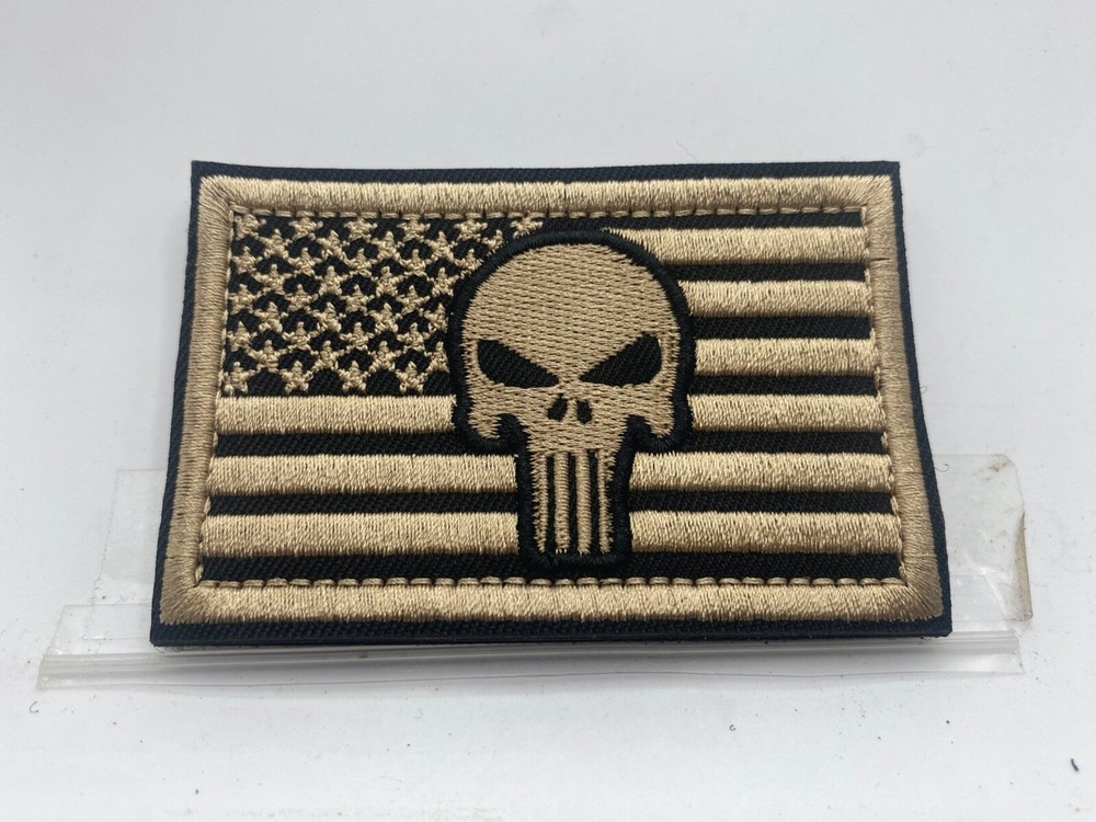 SKULL ON FLAG New EMBROIDERED NAME  PATCH WITH HOOK BACKING