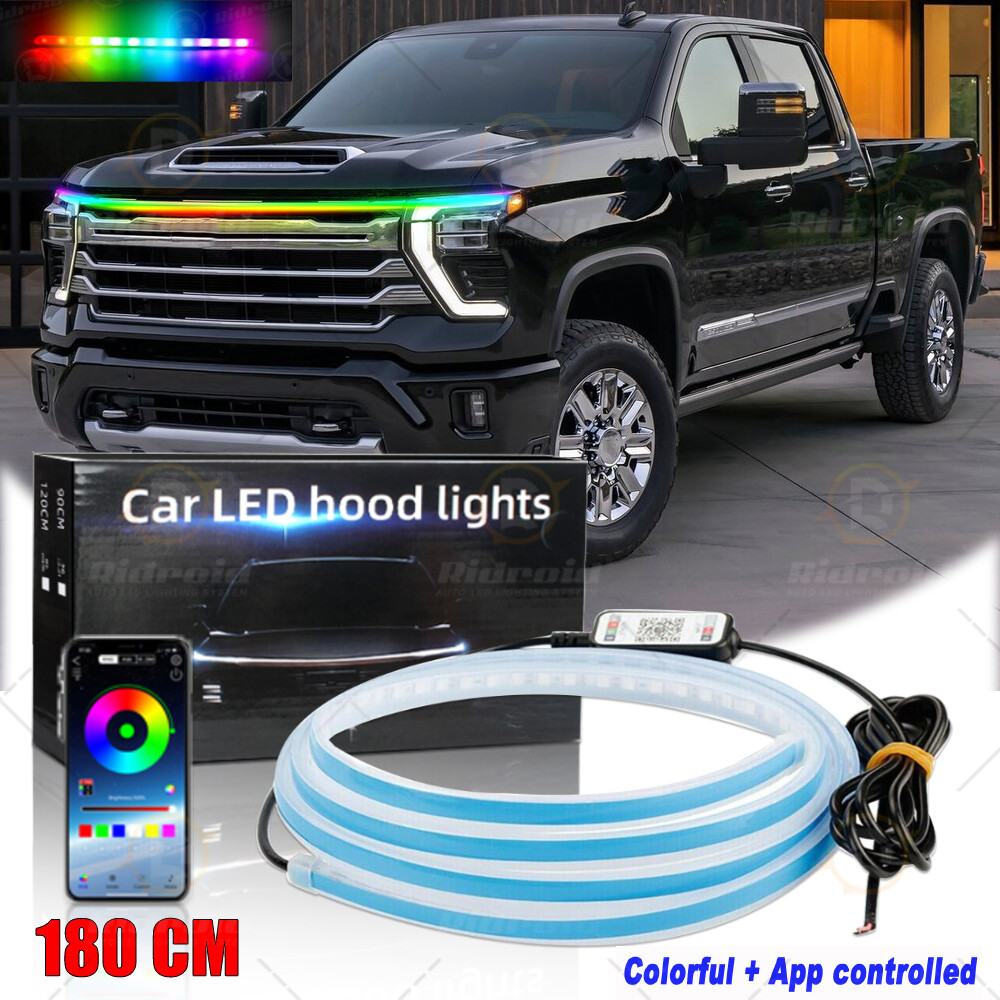 For Chevy Silverado 1500 2500 Flexible 71" RGB LED Hood Light Strip DRL Lights