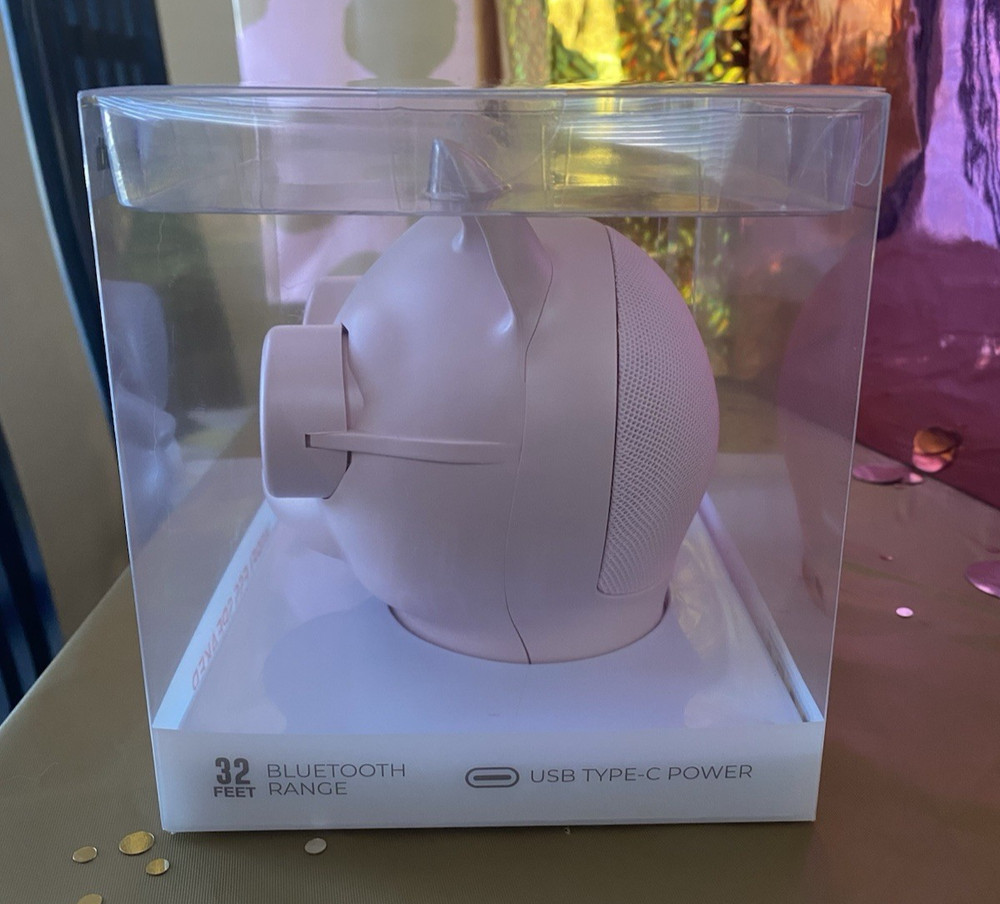 Petco Pink Cool Cat Head Wireless Bluetooth Speaker ~ USB-C Charge Cable ~ LED