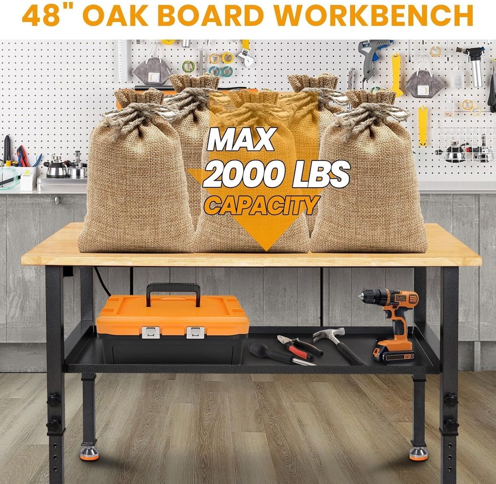60'' Adjustable Workbench with Power Outlet, Wheels, Partition
