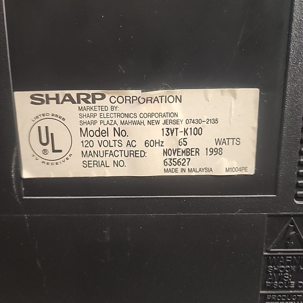 SHARP 13VT-K100 13" CRT TV/VCR COMBO w/ REMOTE Tested Working