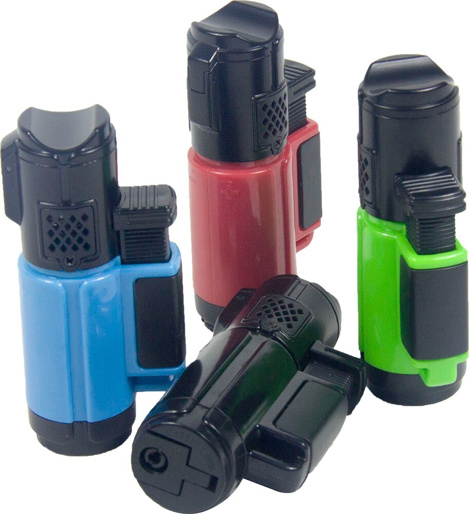 4 PACK Triple Jet Torch Lighter Adjustable Flame W/ Cigar Puncher Cap Hold Solid