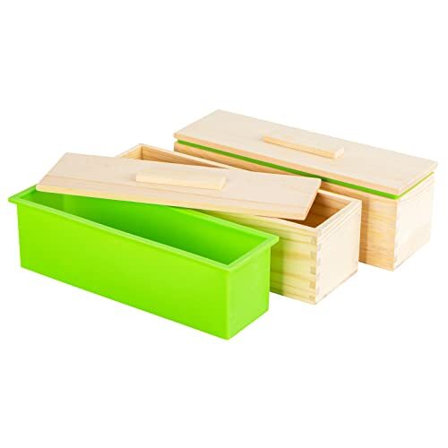 2 Pack 42oz Rectangular Flexible Silicone Soap Loaf Mold with Wooden Box