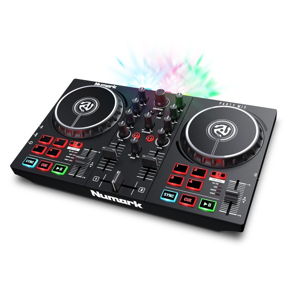 Numark Party Mix II DJ Controller with Lights, 2 Decks, Mixer, Audio Interfac...