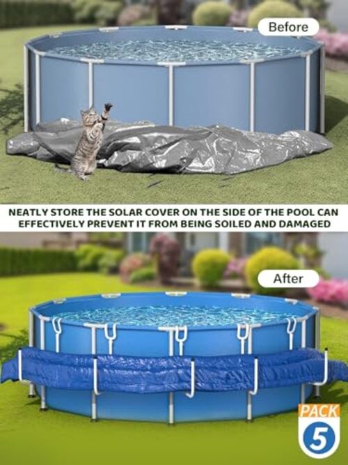 5 Pack Solar Pool Cover Holder, Adjustable Solar Cover Hooks Keep Solar White