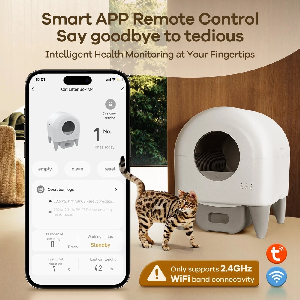 Used 95L Automatic Cat Litter Box, APP Control, Odor Control, Safety Sensor