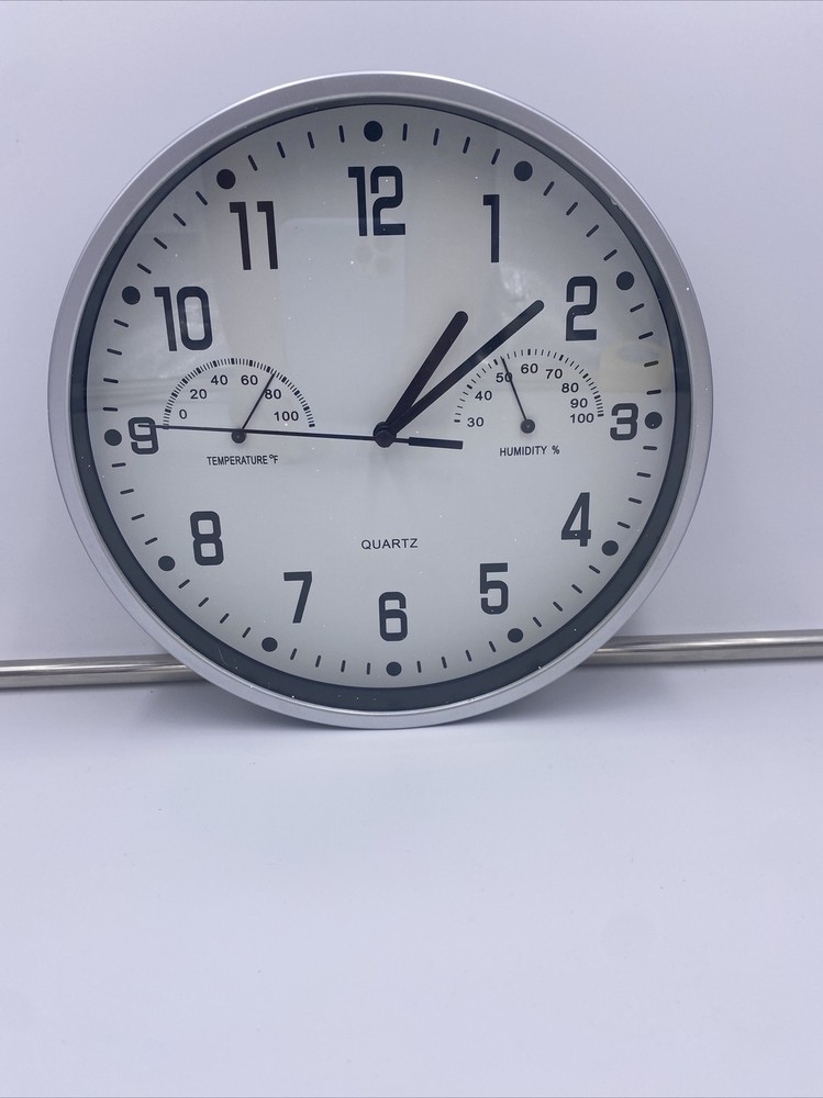 Quartz Clock Analog with Temperature and Humidity 9” . TESTED. WORKS GREAT!