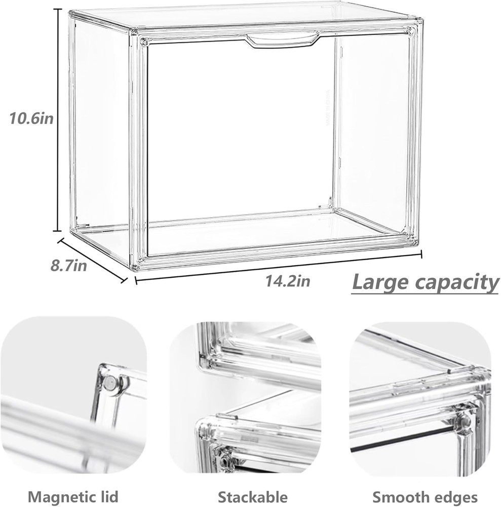 Large Capacity Stackable Acrylic Showcase - Secure Magnetic Lid for Collectibles