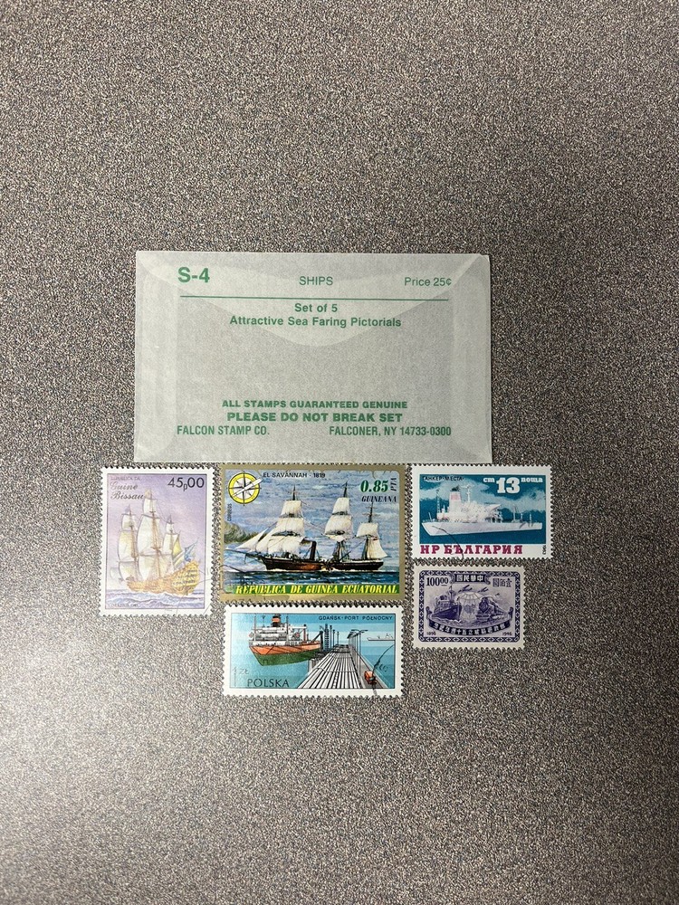 SET OF 5 SHIPS POSTAGE STAMPS