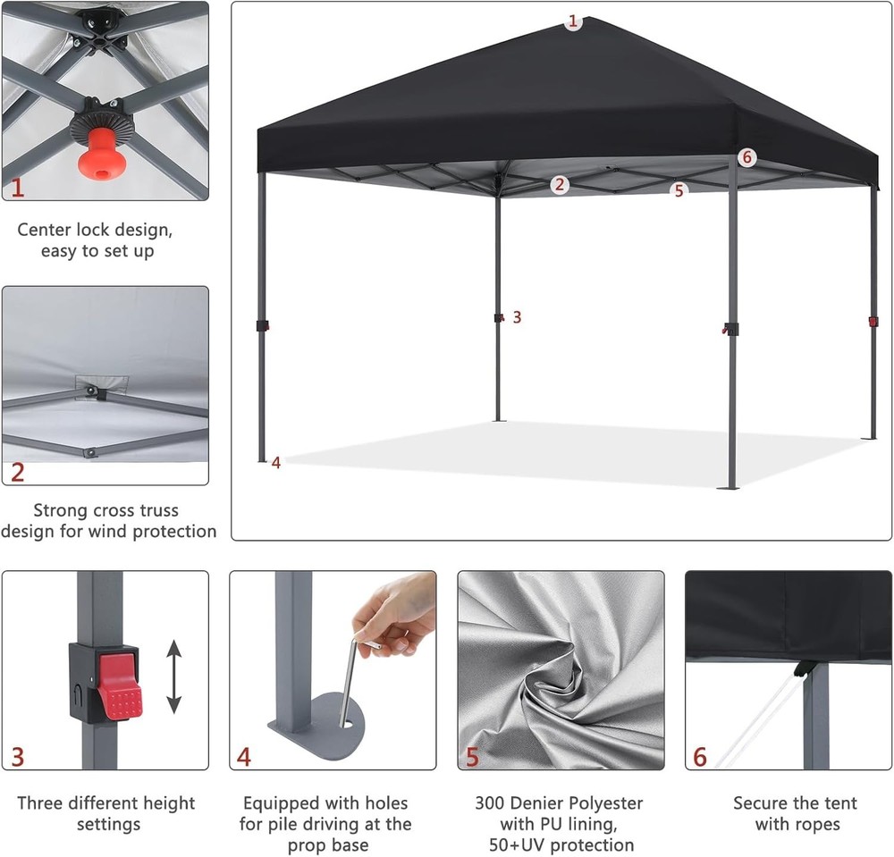 UV Protected Pop Up Canopy - Straight Leg Design, 100 Sq Ft