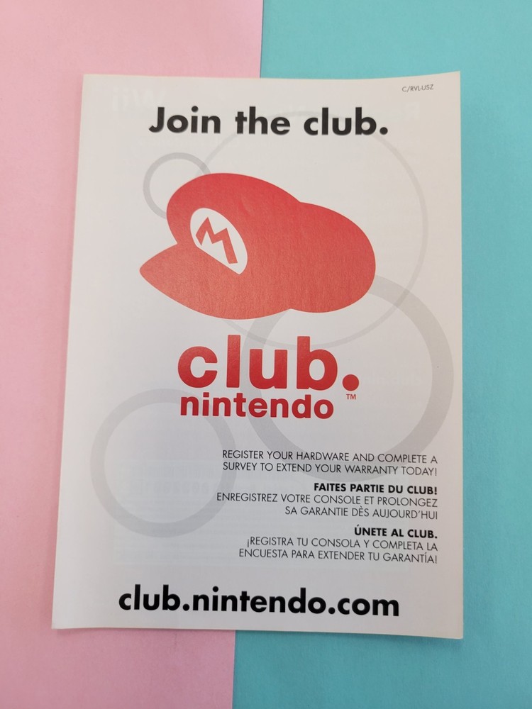 Club Nintendo Wii INSERT ONLY Authentic