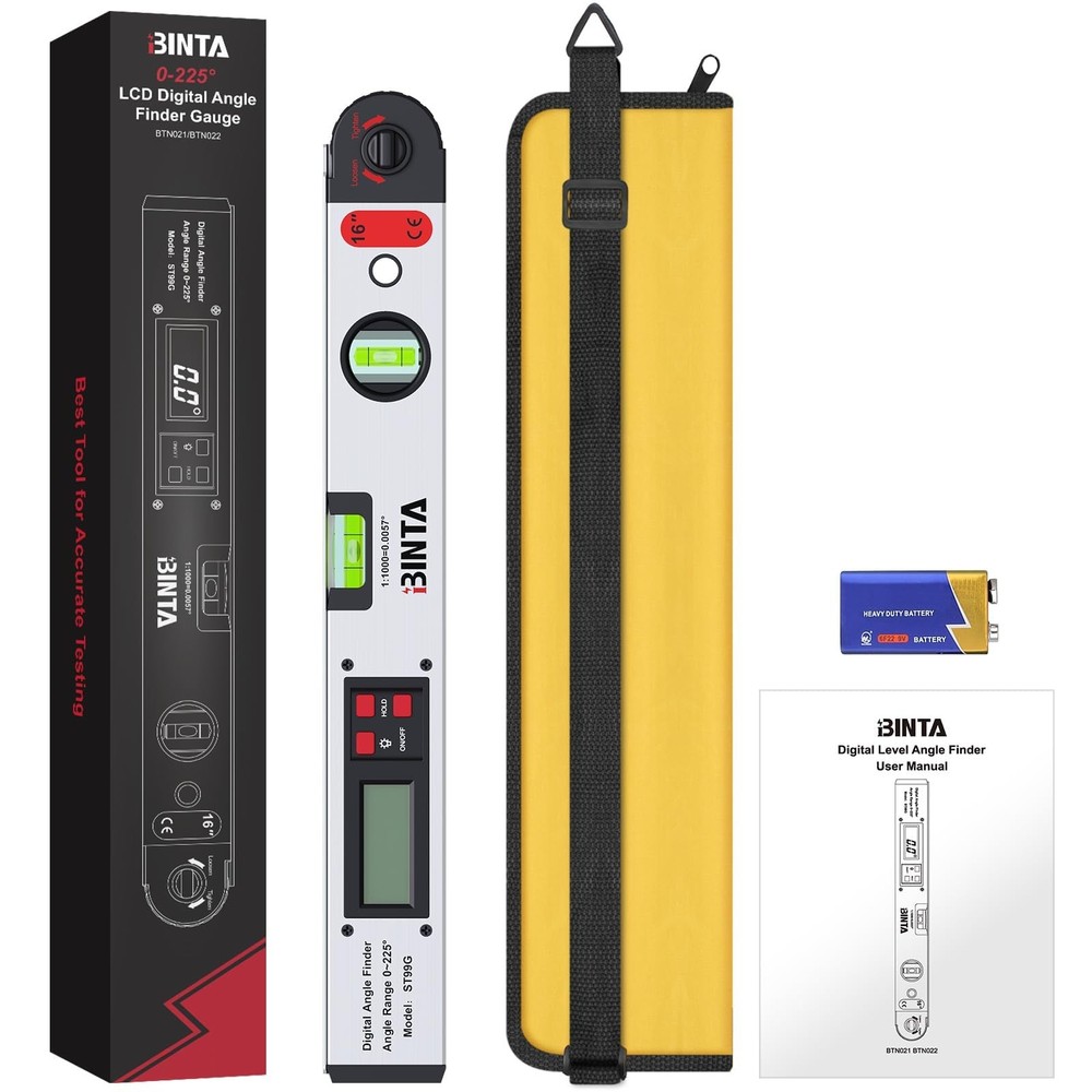 BINTA Digital Angle Finder Protractor 0-225° High Precision Measuring Tool Al...