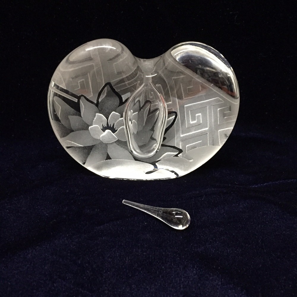 VTG Etched Glass Signed Apple Shape Perfume Bottle