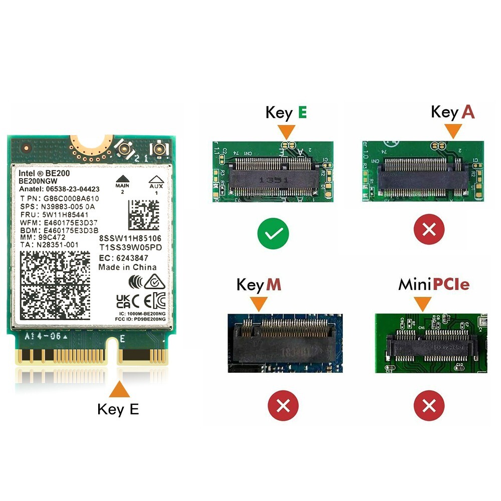 Intel BE200 WiFi 7 M.2 Key E Wireless Card Tri-Band Bluetooth5.4 Network Adapter