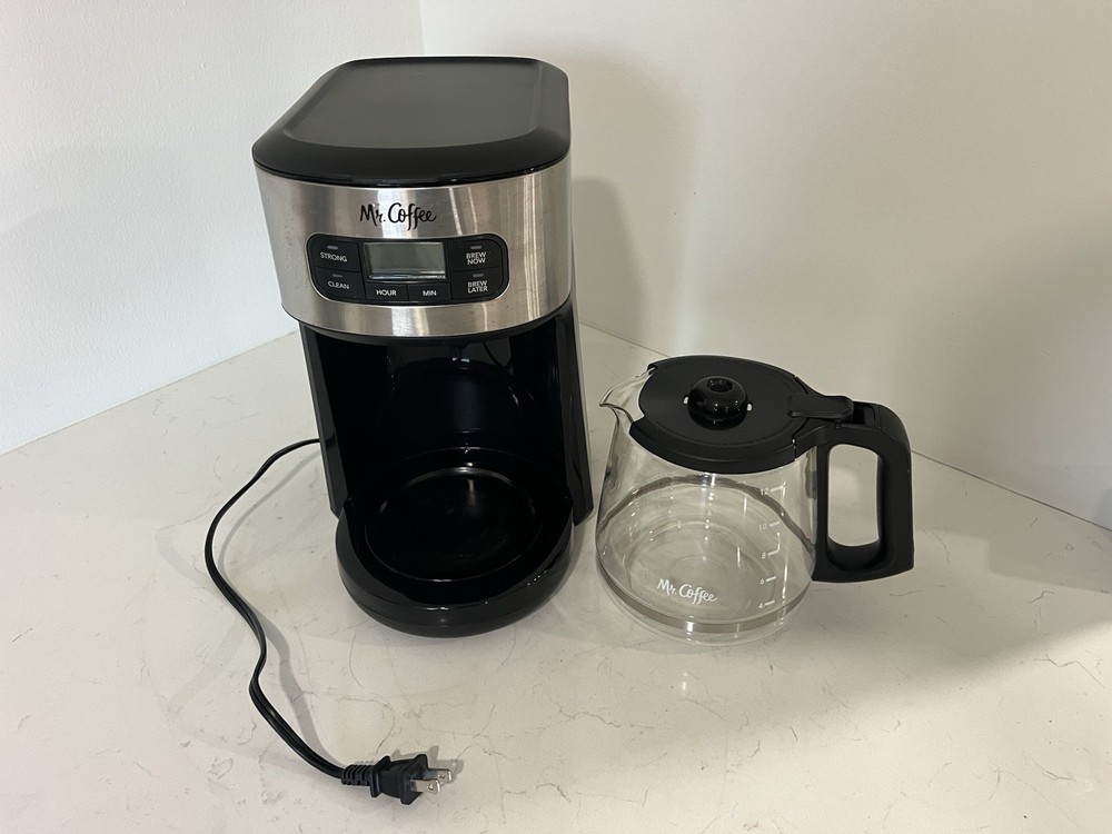 Mr. Coffee 12-Cup Programmable Filter Coffee Machine Black Silver Glass Carafe