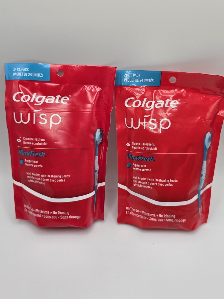 Colgate Max Fresh Wisp Disposable Mini Toothbrush, Peppermint - 24 Count, 2-Pack