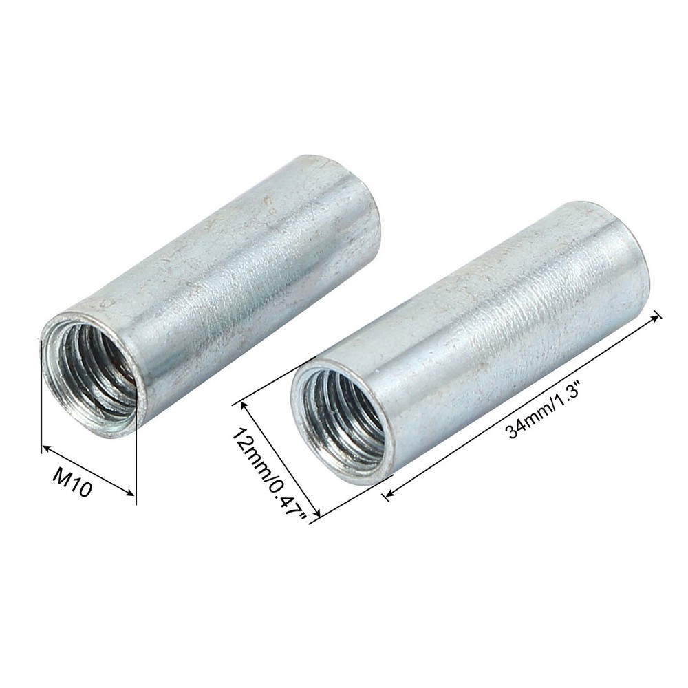 10pack M10 Female Thread Rod Bar Stud Metal Round Coupling Connector Nuts