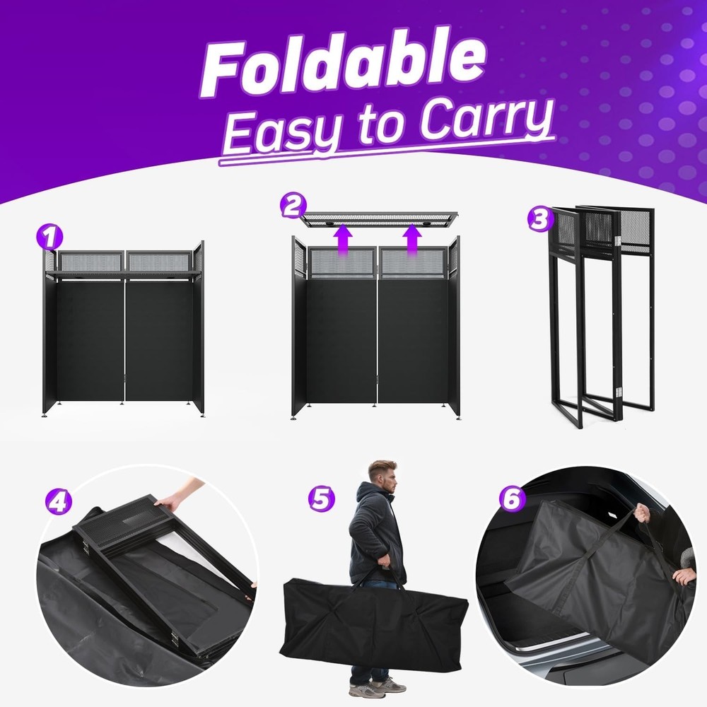 Foldable DJ Booth for Tool-Free Assembly, DJ Table with White & Black Scrims,...