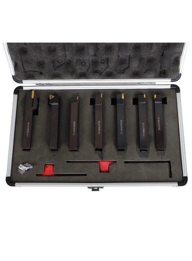 7PC Carbide Indexable Turning Tool 1/2" LatheTool Bit SetThread InsertHolder NEW