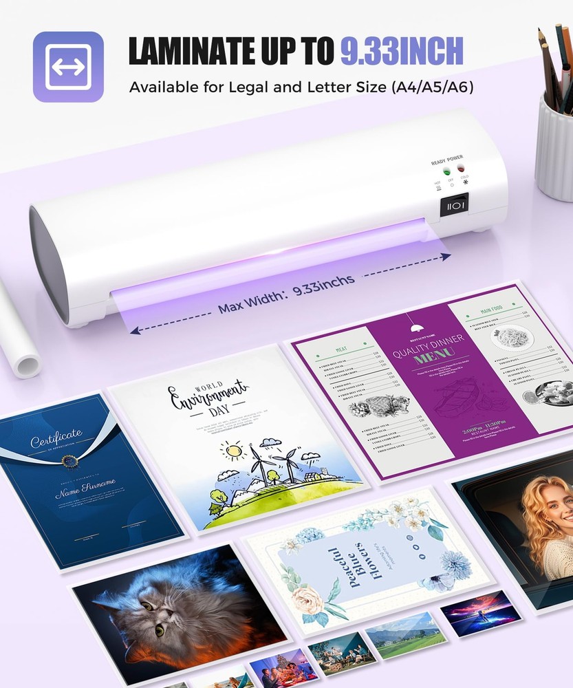 9 Inch Portable Thermal Laminator Machine w/ 40 Sheets, Trimmer & Corner Rounder