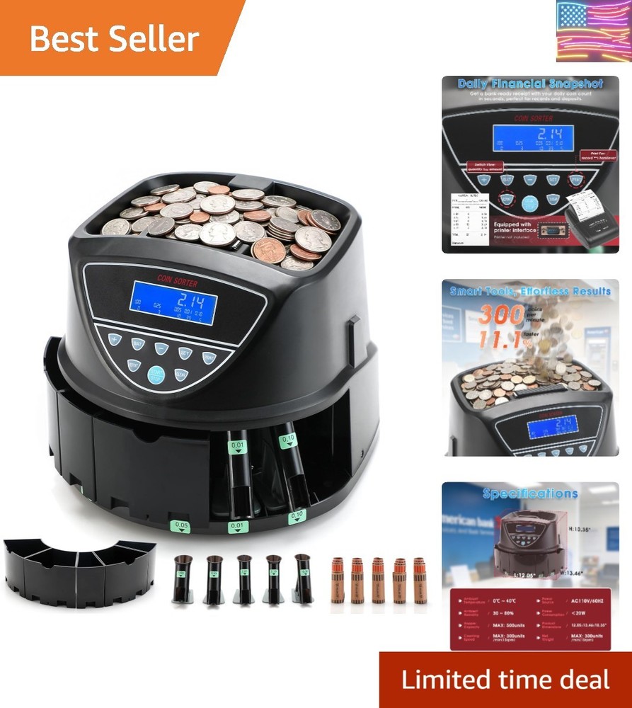 Coin Counter, USD Coin Sorter and Wrapper Machine Sort with Printing-Compatib...
