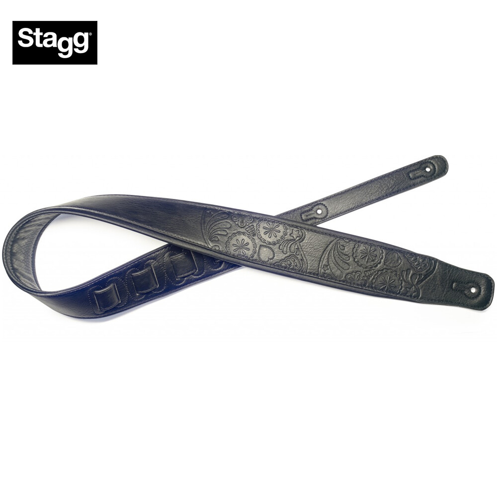 Stagg SPFL30-MEX-BLK Black Padded Mexican Skull Pattern Guitar Strap