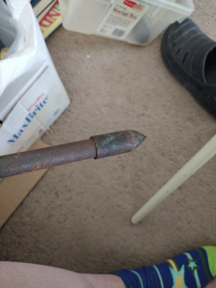 Vintage soldering iron copper head wood handle primitive