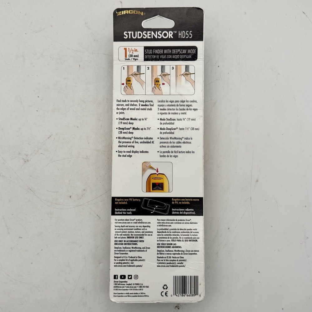 ZIRCON StudSensor HD55 Stud Finder with Deepscan Mode - 2 Modes - Open Box