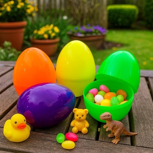 12 Pack 4.7" Large Easter Eggs, Fillable Plastic Easter Eggs in 6 Bright
