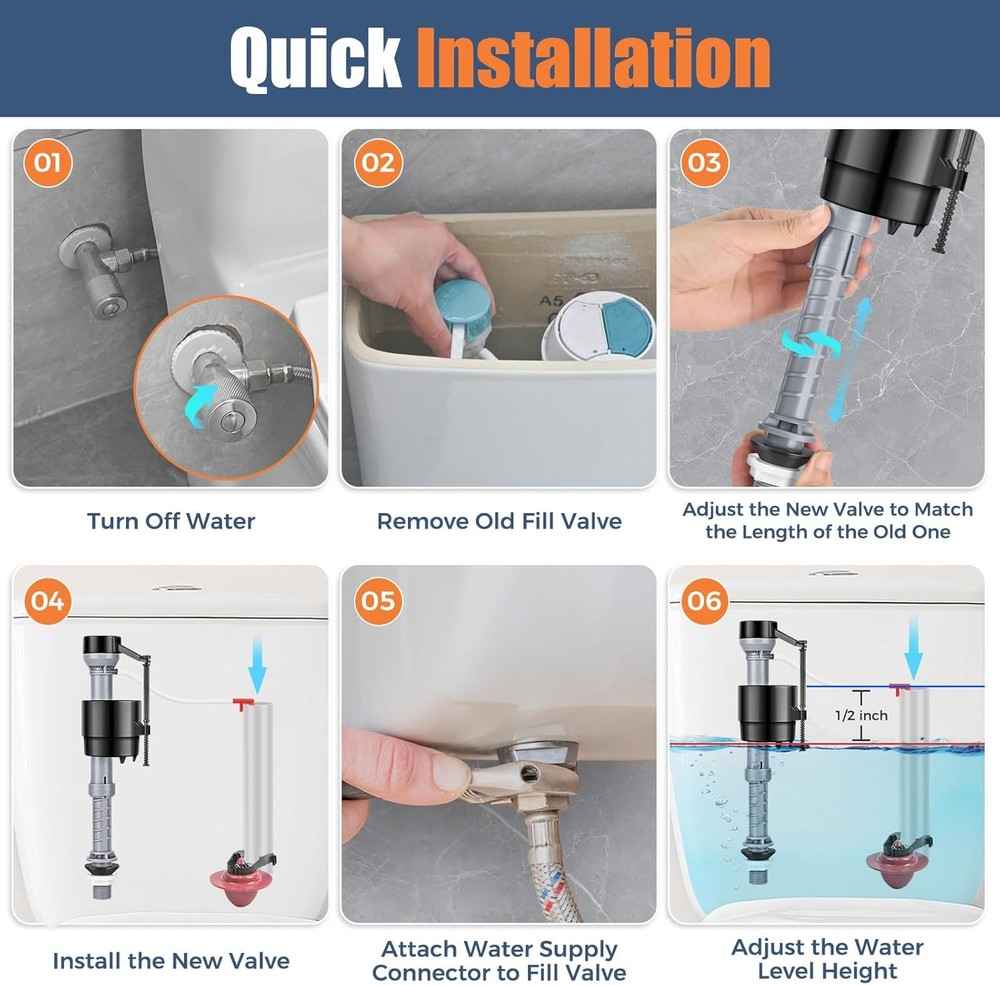 Universal Toilet Flusher Replacement Kit, Water-Saving & Height Adjustable