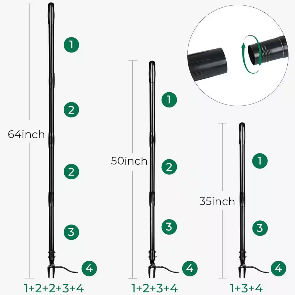 Weed Puller Tool with 4 Claw Head and Long Adjustable Handle for Different Heigh