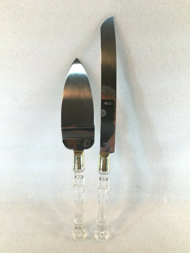 Stainless Steel Knife & Server Set Clear Acrylic Handles