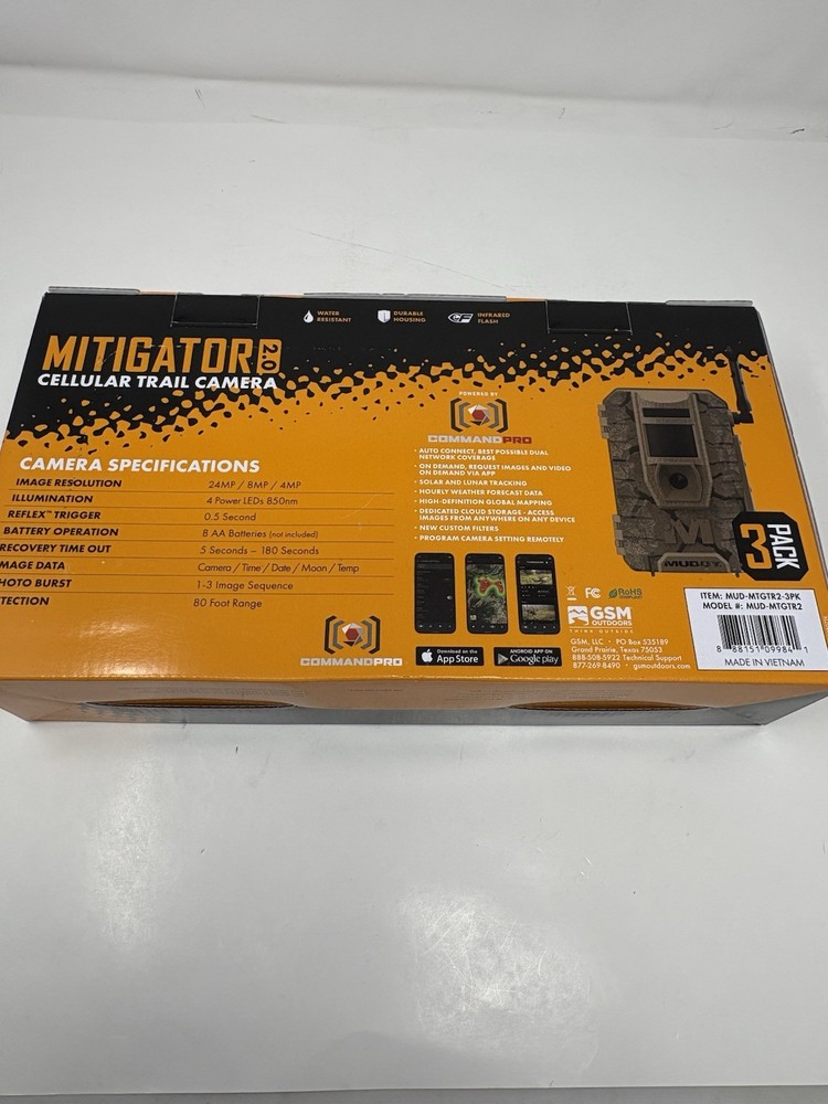 Muddy Mitigator 2.0 Cellular Trail Camera 3-Pack - 24MP 80ft Range NEW SEALED