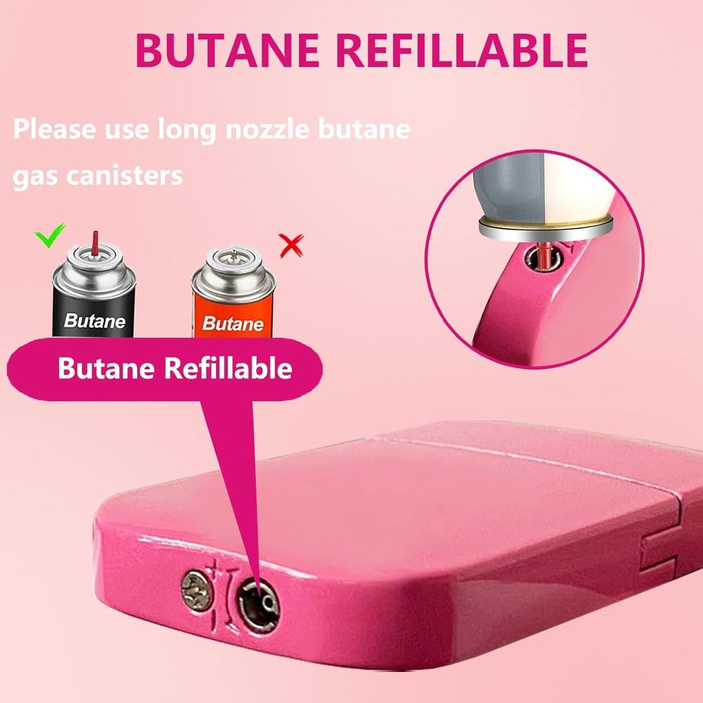 Torch Lighter, Pink Flame Lighter Cute Pink Glitter Torch Windproof Cool Lighter