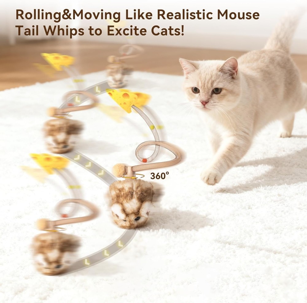 Indoor Cat Play Mouse – 360° Spin, Squeaker, Replaceable Catnip