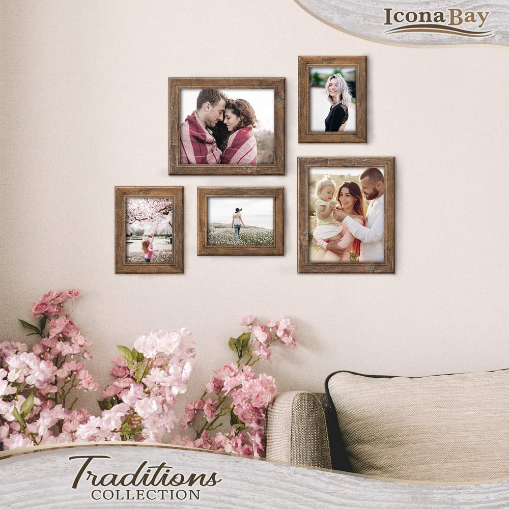 - 5X7 Chestnut Brown Picture Frame - Rustic Wood Pattern - Lightly Distressed Fr