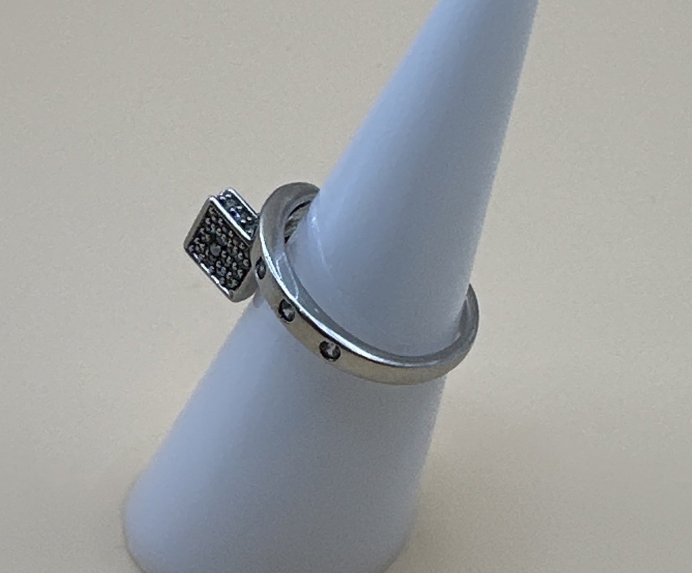 925 Sterling Silver CZ Bypass Ring /Size 6.75 Adjustable