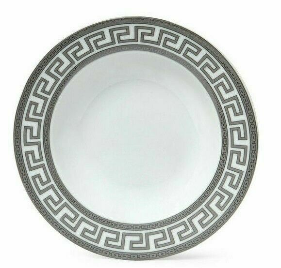 20 Piece Platinum Greek Key Bone China Dinner Serving Dish Set for 4 - White