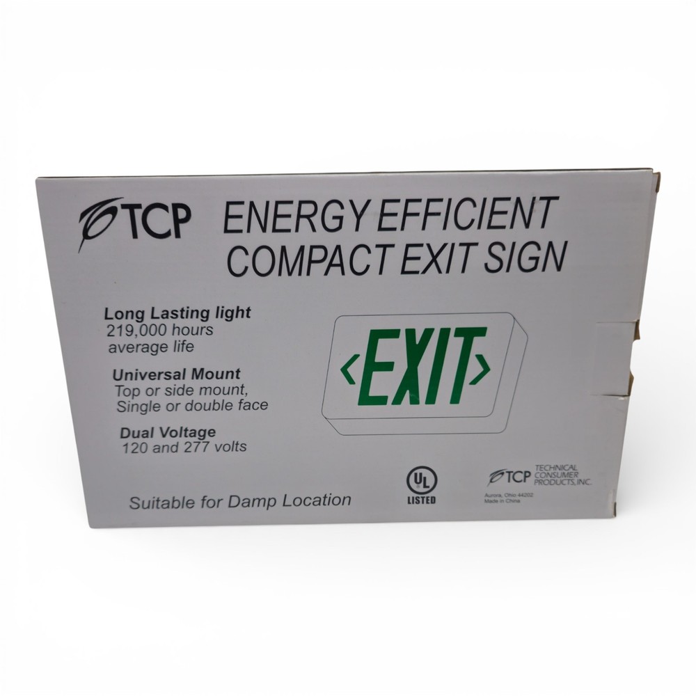 TCP Energy Efficient Compact Exit Sign Dual Voltage 120/277 Universal Mount UL