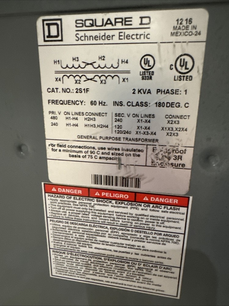 Square D 2S1F General Purpose Transformer Single-Phase