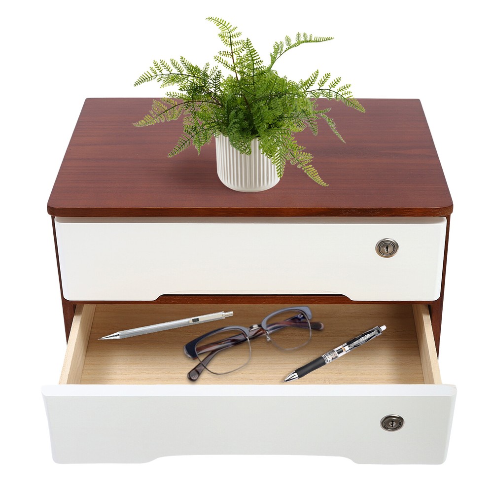 Wooden Desk Organizer with Lockable Drawer - 2-Tier Storage Solution