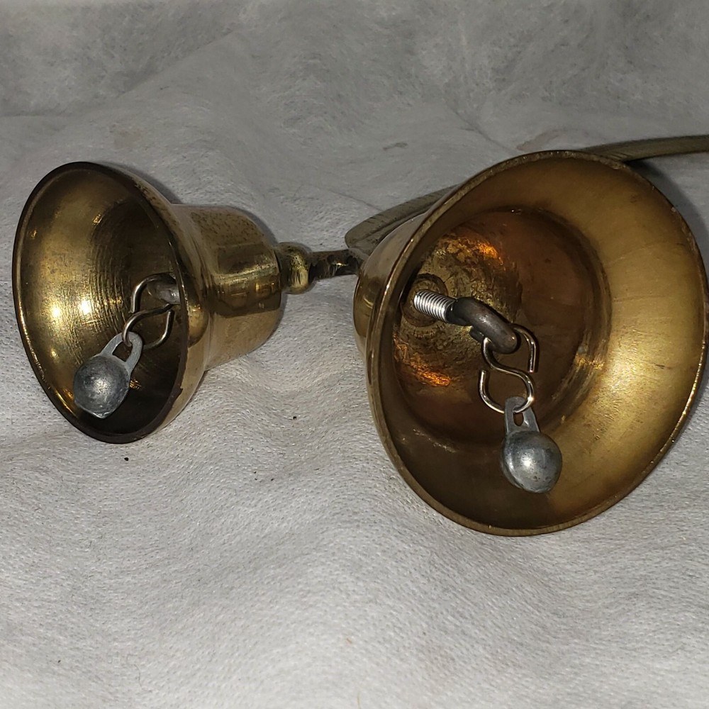 Vtg Solid Brass Double Bell Feather Handle Office Decor 5,5" H
