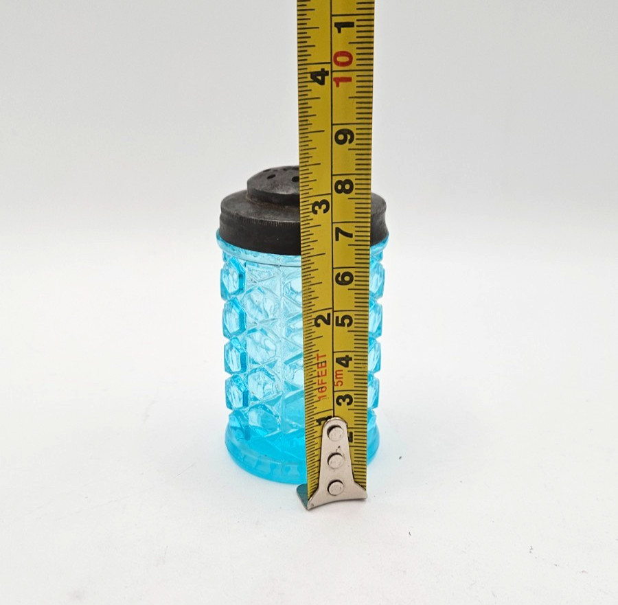 EAPG Blue Glass Salt Shaker Waffle Pattern