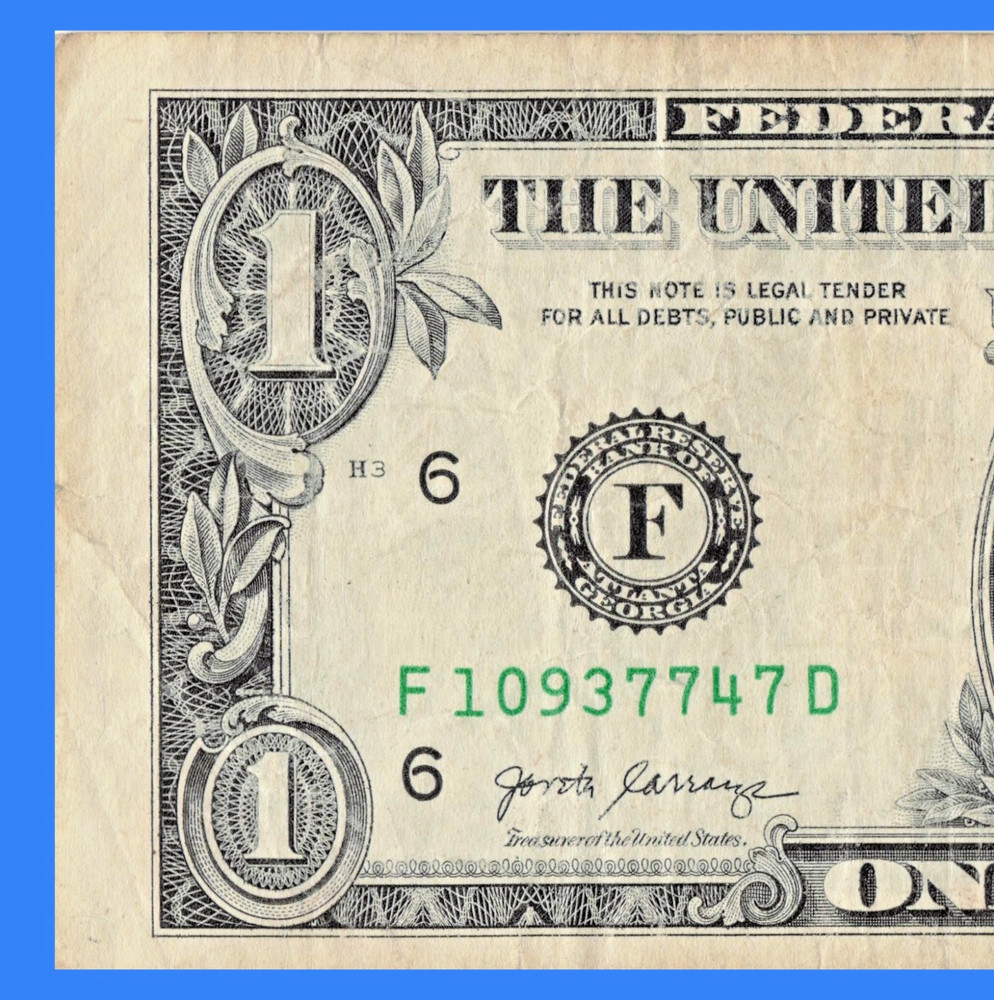 $1 Dollar Bill USD Miscut Error, Slight Misaligned Miscut 2017 Circulated