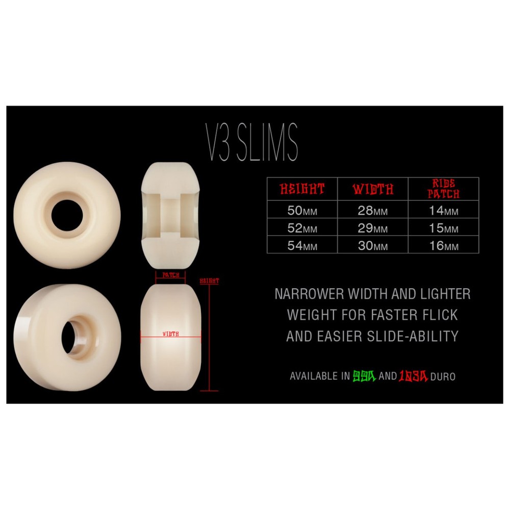 Bones Skateboard Wheels 54mm STF V3 Slims 99A White