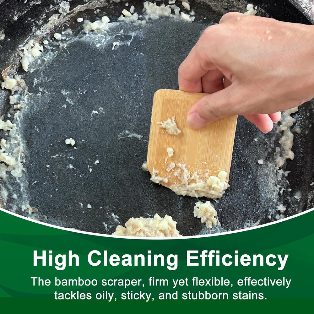 Bamboo Pan Scraper, Pot Scraper, Food Scraper, Kitchen Scraper Tools for Cast Ir
