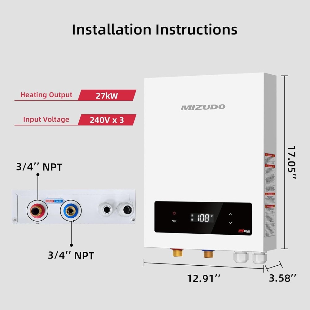 27 kW 240V Electric Tankless Water Heater On demand Instant Hot Water 6.3 GPM