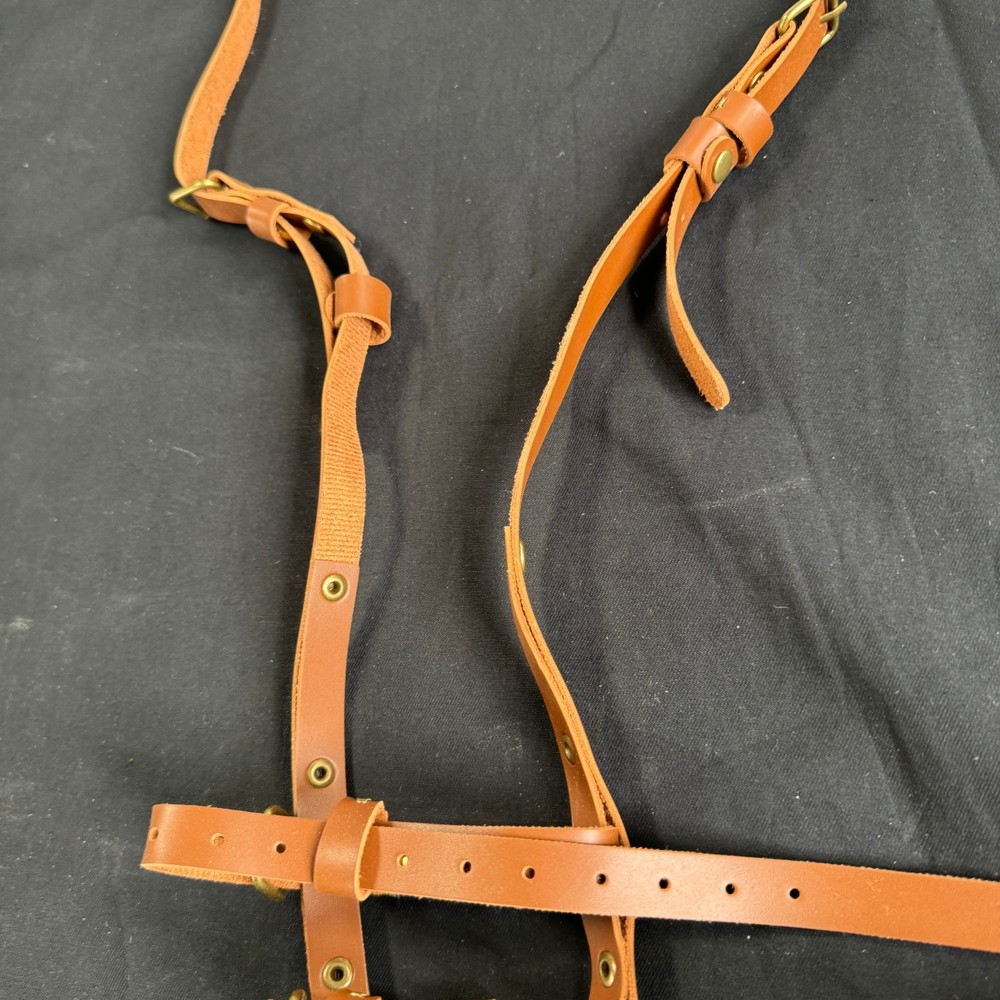 Leather Basket Dog Muzzle Adjustable Brown Brass Hardware Medium-Large Size