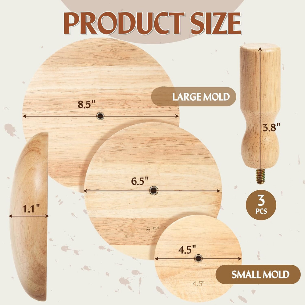 3 Pack Pottery Molds Plaster Molds Wood Pottery Tools with Handle Ceramic Tools